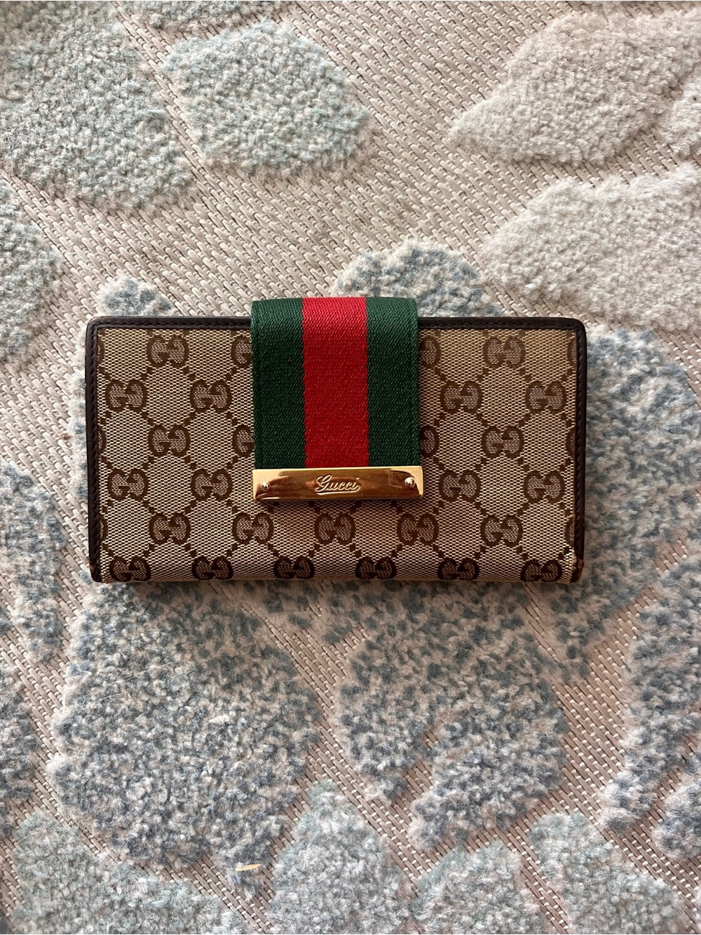 Gucci Brown Monogram Wallet with Green & Red Web Detail